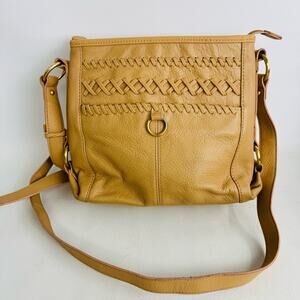 Coldwater Creek Tan Leather Shoulder‎ Bag Crossbody Laced Detail Purse